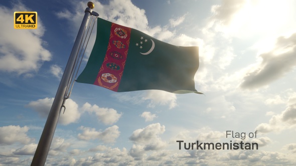 Turkmenistan Flag on a Flagpole - 4K