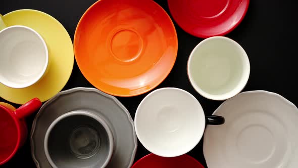 Empty Colorful Modern Ceramic Plates and Cups Collection