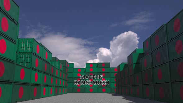 Cargo Containers with MADE IN BANGLADESH Text and Flags alt