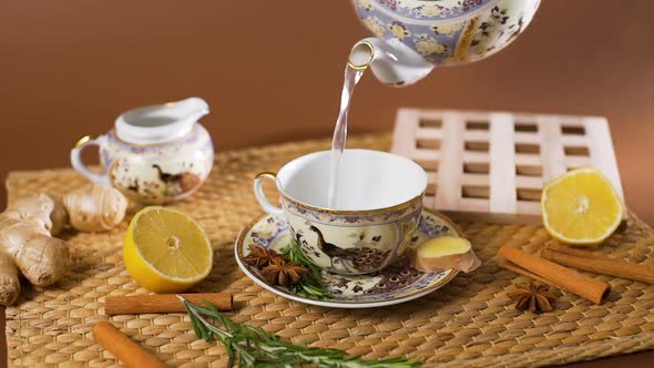 Closeup of Pouring Freshly Brewed Ginger Tea