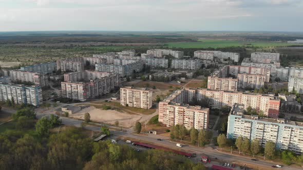 Residential Blocks of High Rise Apartment Buildings at a Sleeping Area of City, Aerial View