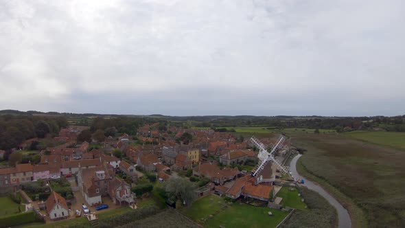 Aerial drone footage of Cley Next To Sea, and the surrounding scenery, Norfolk.