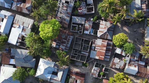 Aerial View of Houses Near the Shore on the Island of Zanzibar Tanzania