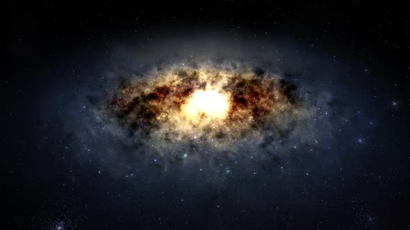 Spectacular view of a glowing galaxy - gravitationally bound system of stars.