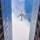 Plane Flying Over Corporate Office Buildings - VideoHive Item for Sale