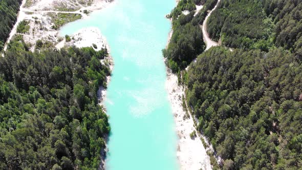 Aerial View of Artificial Lake Kaolin Open Pit and Turquoise Water