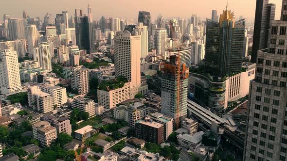 4k Aerial city view of Bangkok dowtnown, Flying over Bangkok, Thailand.