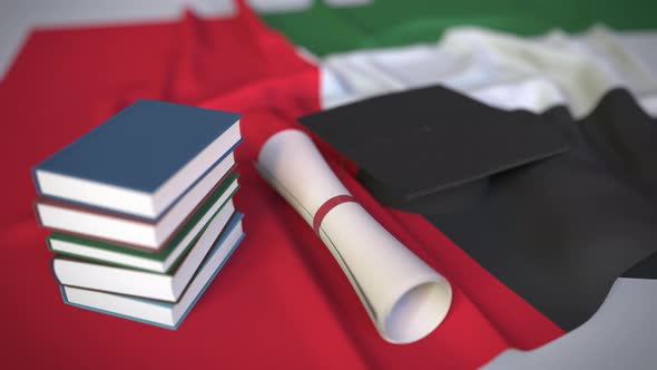 Graduation Cap and Diploma on the Flag of the UAE