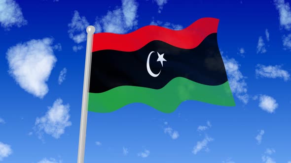 Flag Of Libya Flaying National Flag In The Sky