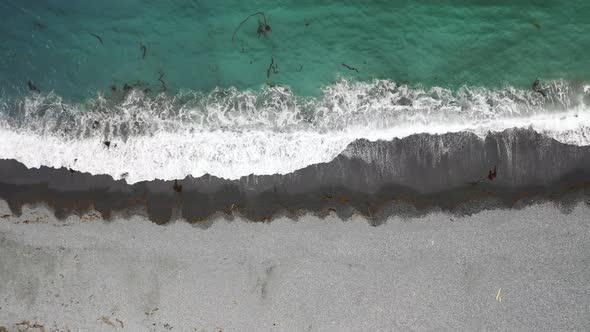 Aerial view of the beach at Morris Cove, Unalaska, Alaska, United States.