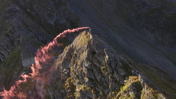 Aerial View Of Smoke Bomb In The Mountains