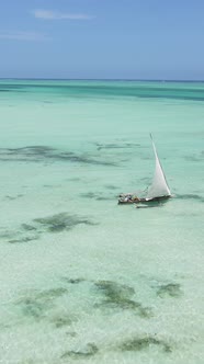 Boat Boats in the Ocean Near the Coast of Zanzibar Tanzania Slow Motion Vertical Video