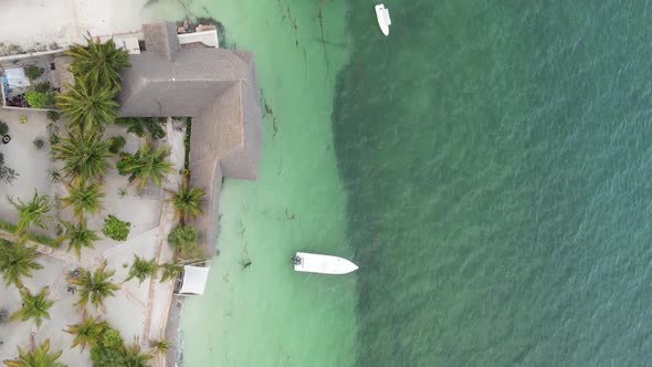 Vertical Video of the Ocean Near the Coast of Zanzibar Tanzania Aerial View