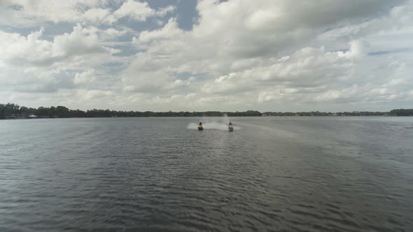 Shot of two wave runners approaching the camera