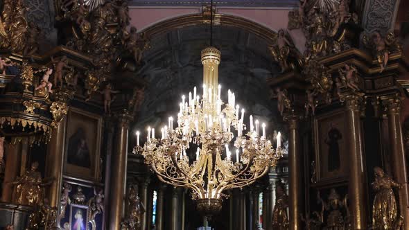 Cathedral Chandelier In the Church
