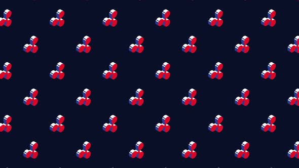 Ripple isometric symbols animated pattern on a dark background. Seamless loop animated pattern