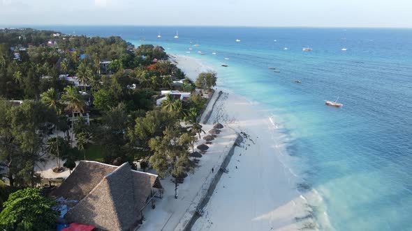 Coastal Landscape of Zanzibar Tanzania  Boats Near the Shore