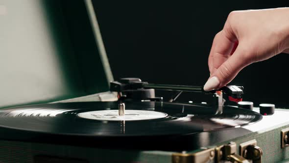 Man Listening Vinyl Record Closeup