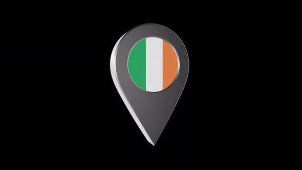 3d Animation Map Navigation Pointer With Ireland Flag With Alpha Channel - 2K
