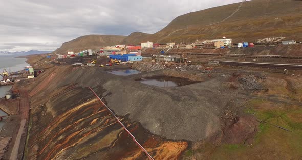 The View Over the Mining Settlement at the Coast of Arctic Ocean. Barentsburg. Spitsbergen