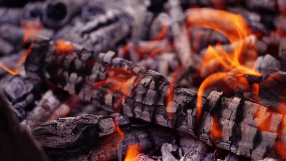 Coals are burning in the fire