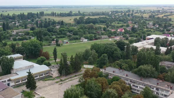 Aerial Drone video of Kalyta town buildings on the border of Kyiv Oblast and Chernihiv Oblast Ukrain