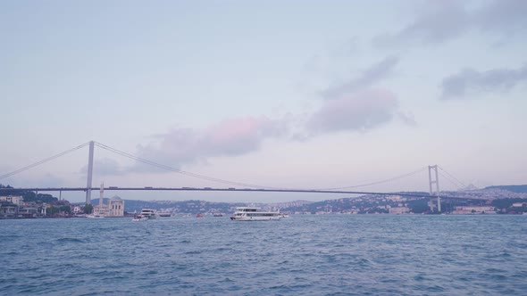 Marine and bridge traffic. Istanbul city of Turkey.