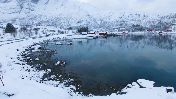 Aerial view of the Norwegian fishing village in Lofoten