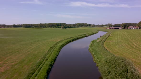 River Berkel in the Achterhoek flows through agricultural area, Gelderland, the Netherlands