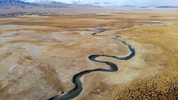 Aerial photography of winding rivers on Pamir