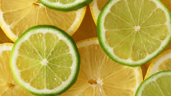 Lime and Lemon Slices Closeup Fruits Top View