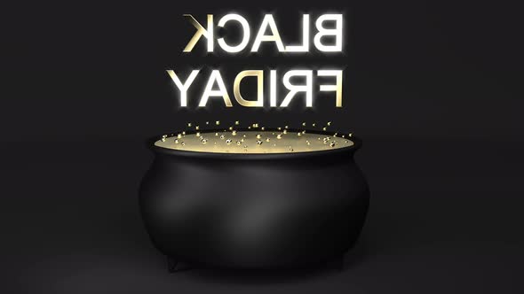 Golden Black Friday in 3d Style Design Business Molten Gold Boiling Cauldron