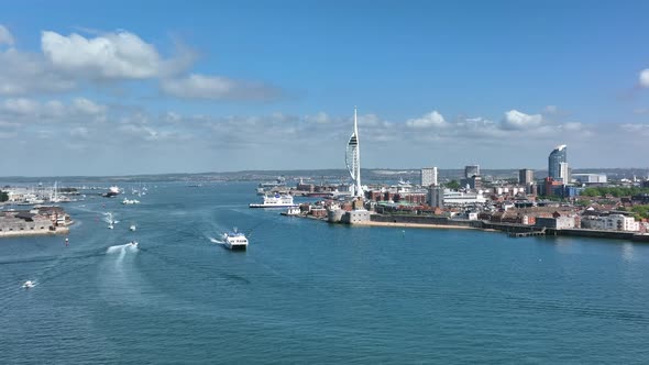 Ferry Departing Portsmouth Harbour in the Summer Aerial View