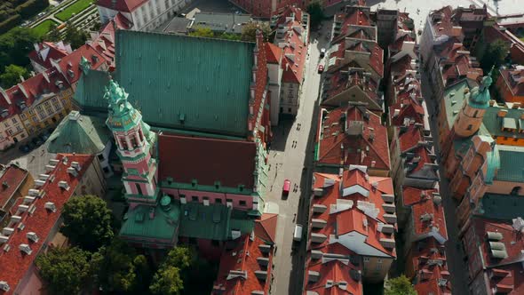 Drone Shot at the Old Town in Warsaw Polan