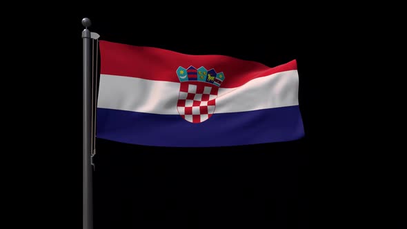 Croatia Flag On Flagpole With Alpha Channel