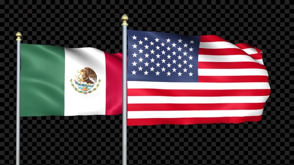 Mexico And United States Two Countries Flags Waving