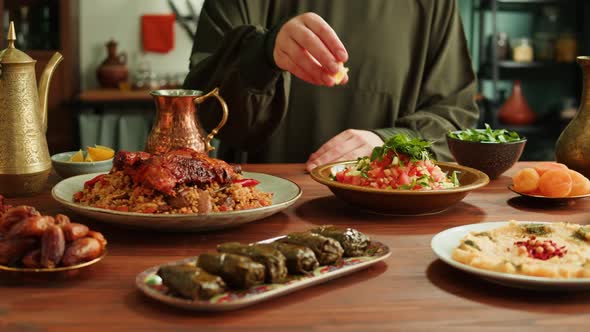 Kabsa Maqluba Dolma Tabbouleh Closeup Rice and Meat Dish Middle Eastern National Traditional Food