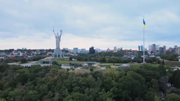 Kyiv - National Flag of Ukraine By Day. Aerial View. Kiev