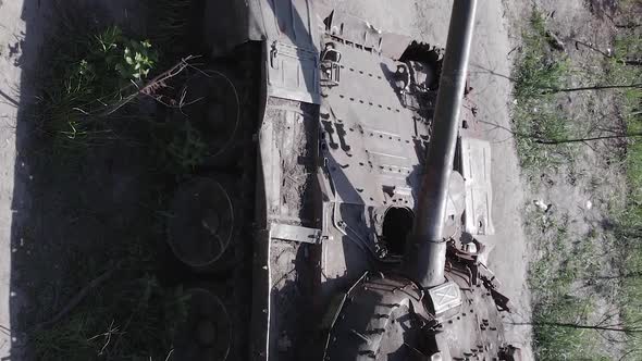 Vertical Video of a War in Ukraine  Destroyed Military Hardware