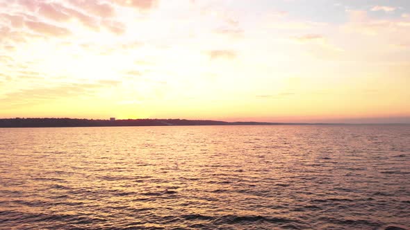 Water Surface at Sunset. Aerial. Kyiv. Ukraine