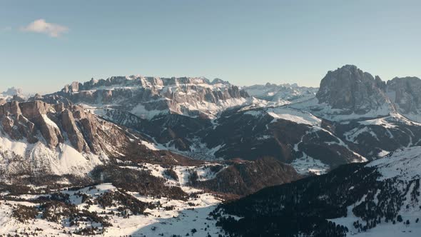 Slider drone shot over impressive mountain range italian dolomites