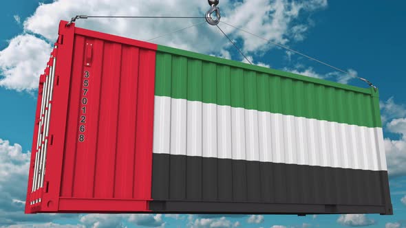 Cargo Container with Flag of the United Arab Emirates alt