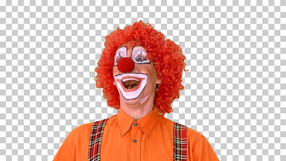 Happy walking clown looking to the sides, Alpha Channel