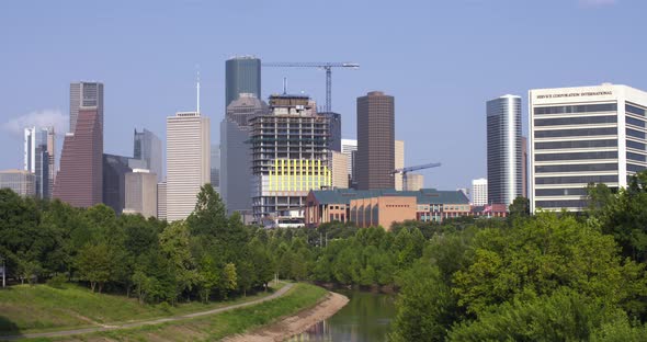 Aerial of city of Houston landscape near the downtown area