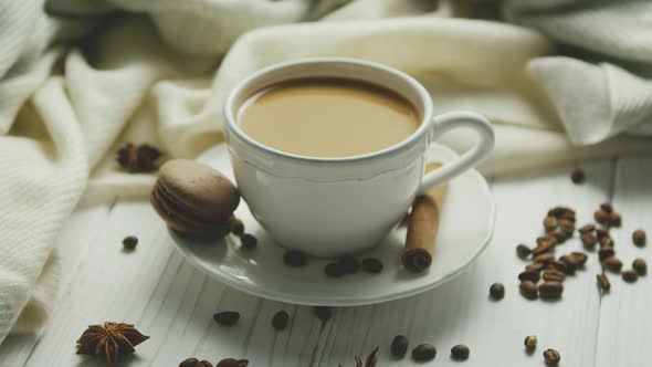 Cup of Coffee with Cookie and Cinnamon