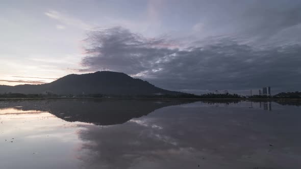 Timelapse reflection sunrise landscape in water flooded area