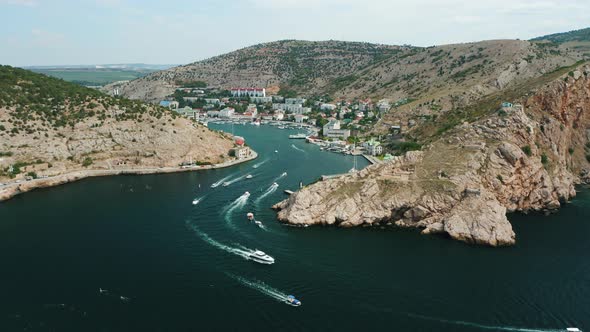 Aerial View of Balaklava Bay with Yachts and Pleasure Boats