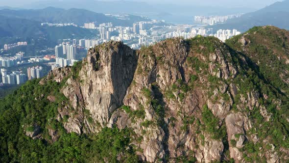 Drone Fly Over Lion Rock Mountain