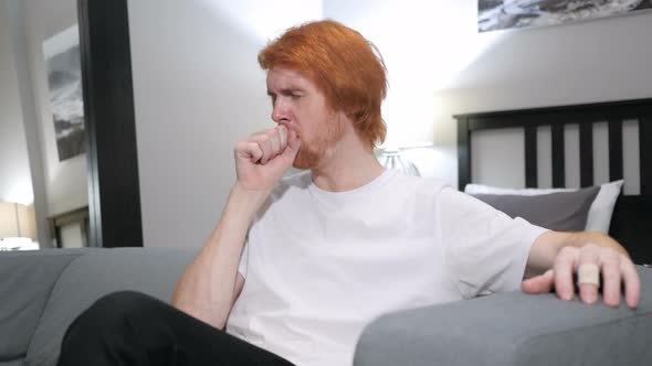 Sick Redhead Man Sitting and Coughing, Cough Infection