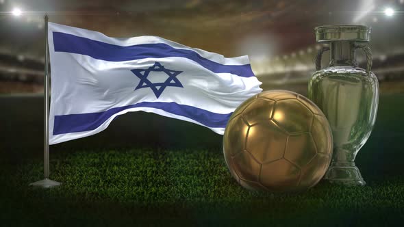 Israel Flag With Football And Cup Background Loop